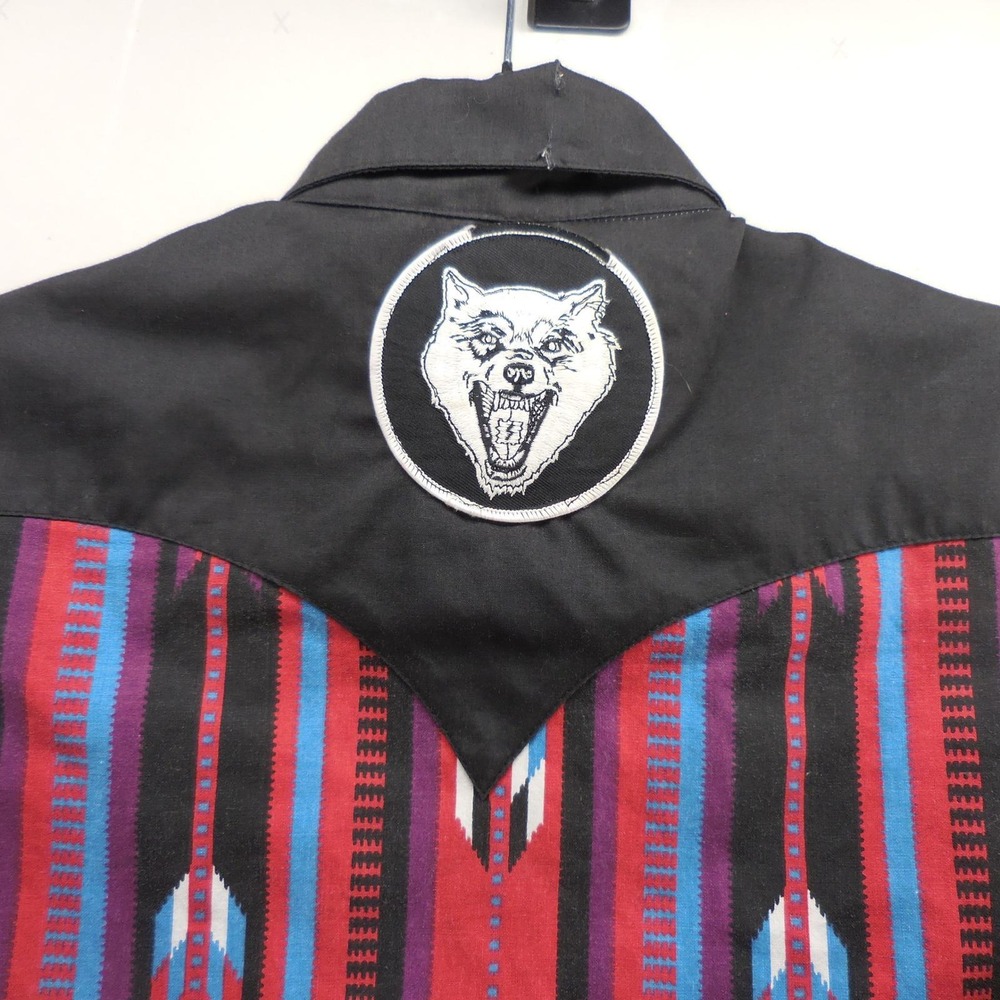 Rockmount Ranch‎ Wear Tru-West Wolf Patch Southwestern Western Shirt Black Small